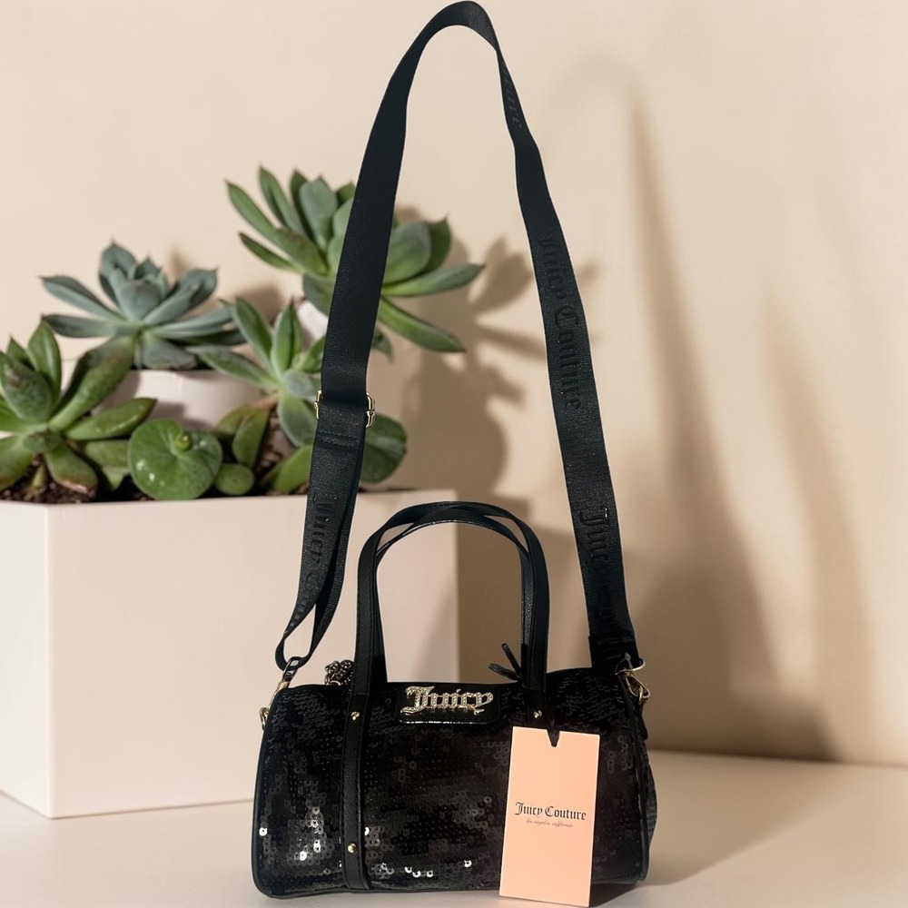 Juicy Couture Women's Mini Duffle Bag Black Sequin Y2K Glam‎ Crossbody SmallNWT